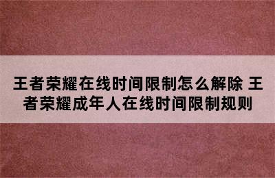 王者荣耀在线时间限制怎么解除 王者荣耀成年人在线时间限制规则